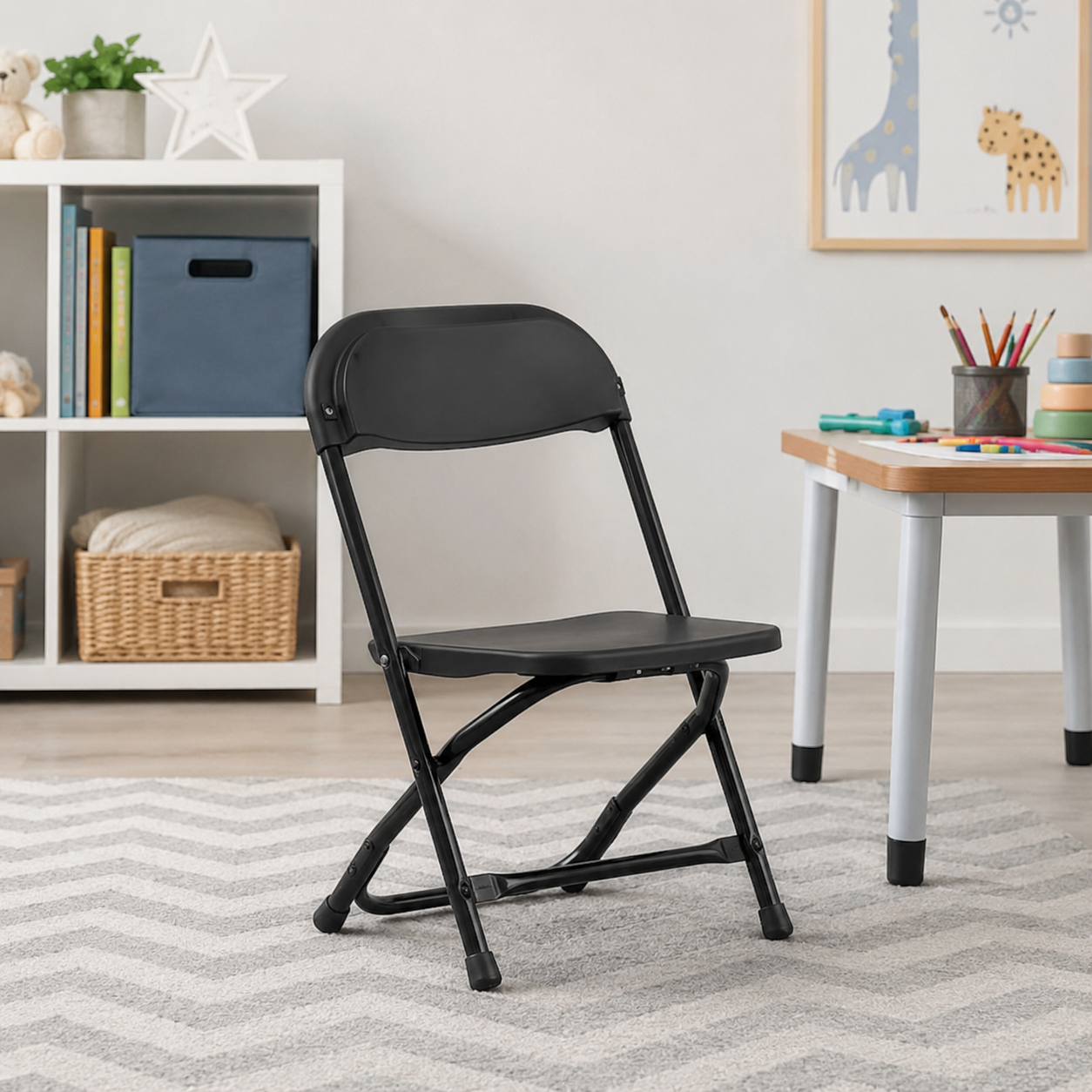 Kids Black Plastic Folding Chair – Child Size